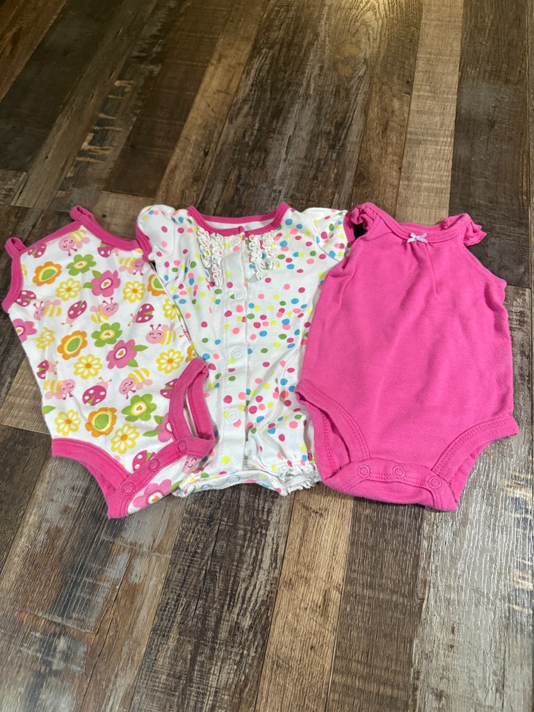 Carter's Pink Floral & Multicolor Polka Dot One-Piece Bodysuits - 3 Pack